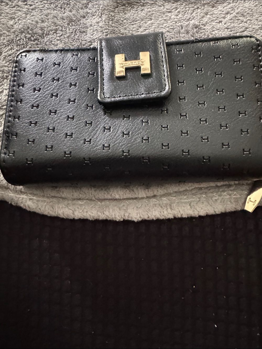 Halston Black Leather Women's Wallet with Gold H Accent